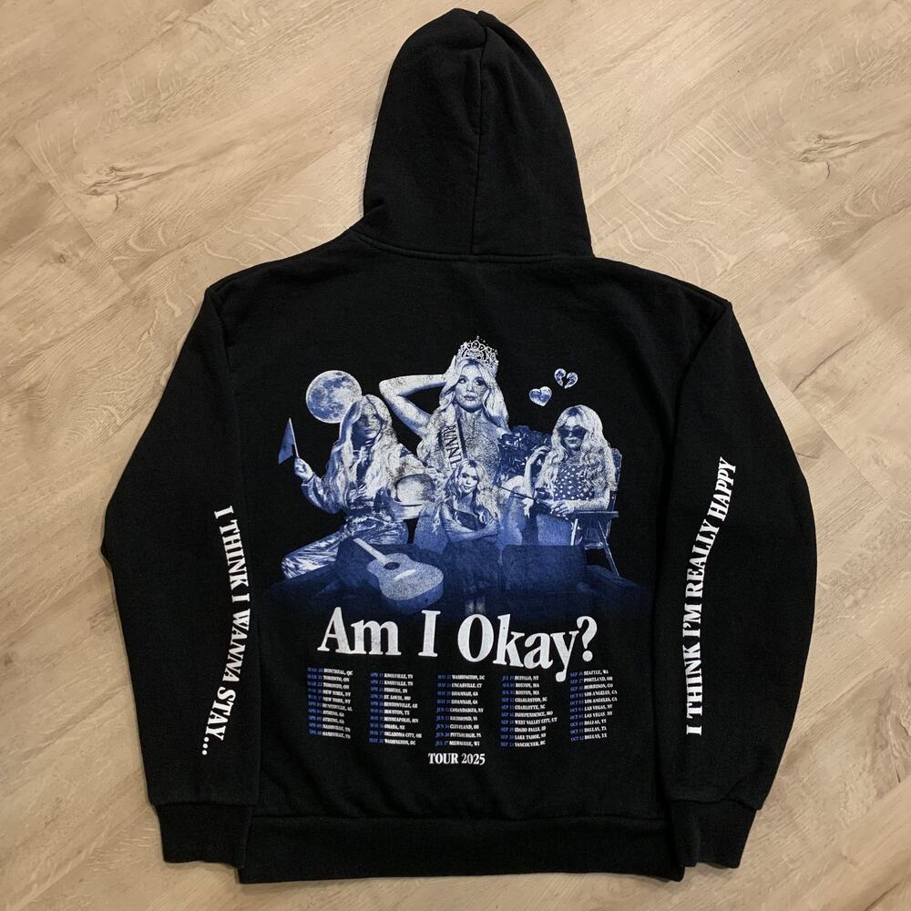 Megan Moroney Hoodie Men's Medium Black Am I Okay Tour 2025 Pullover Sweatshirt